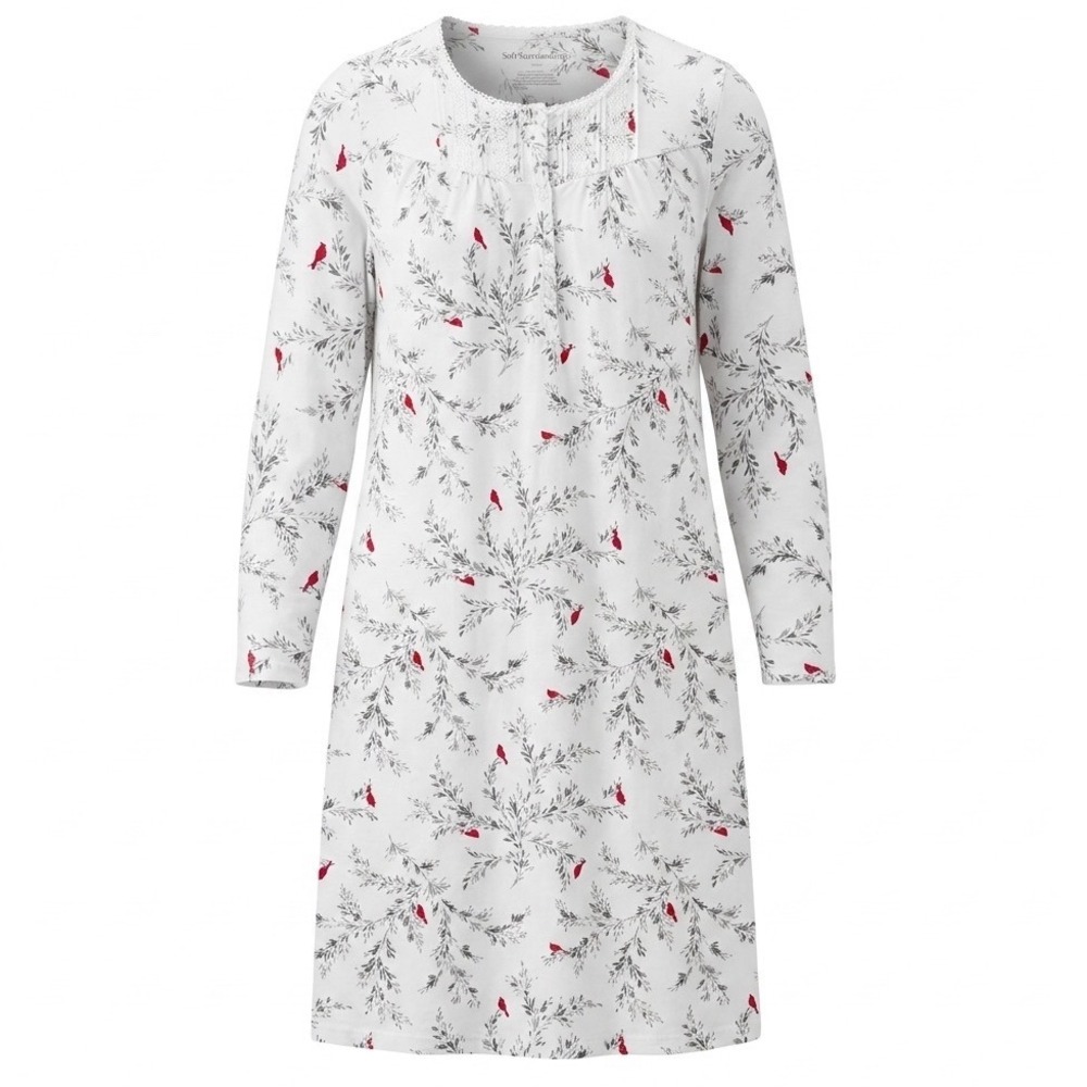 Croft & Barrow Womens Medium White Cardinal Print Nightgown Feminine Loungewear